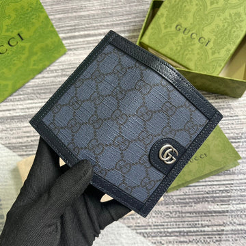 OPHIDIA EC 12 CARD CASE DARK BLUE CANVAS AND BLACK CALFSKIN