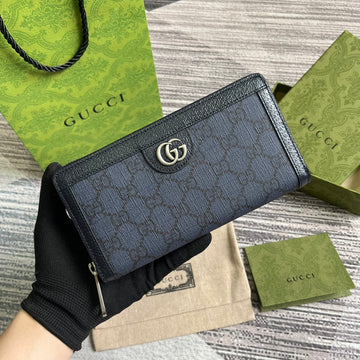 OPHIDIA EC 19 ZIP AROUND WALLET DARK BLUE CANVAS AND BLACK CALFSKIN
