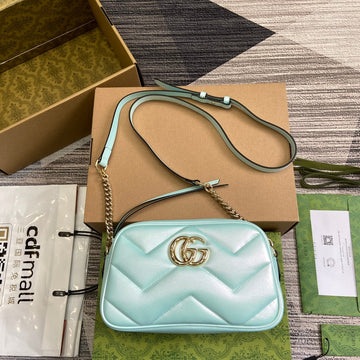 EC MARMONT 24 SMALL MATELASS¨¦ SHOULDER BAG BLUE IRIDESCENT CALFSKIN