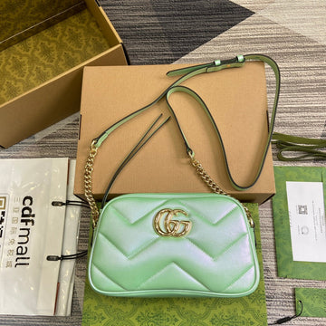 EC MARMONT 24 SMALL MATELASS¨¦ SHOULDER BAG GREEN IRIDESCENT CALFSKIN