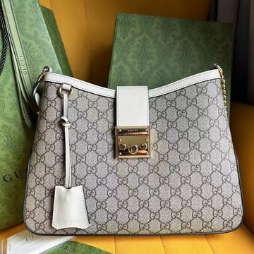 EC PADLOCK 32 SHOULDER BAG BEIGE CANVAS AND WHITE CALFSKIN