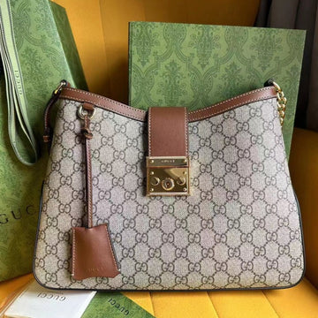 EC PADLOCK 32 SHOULDER BAG BEIGE CANVAS AND BROWN CALFSKIN