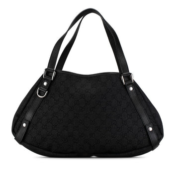 Gucci CS Canvas Abbey Handbag 293578 Black Leather in Very Good Condition
