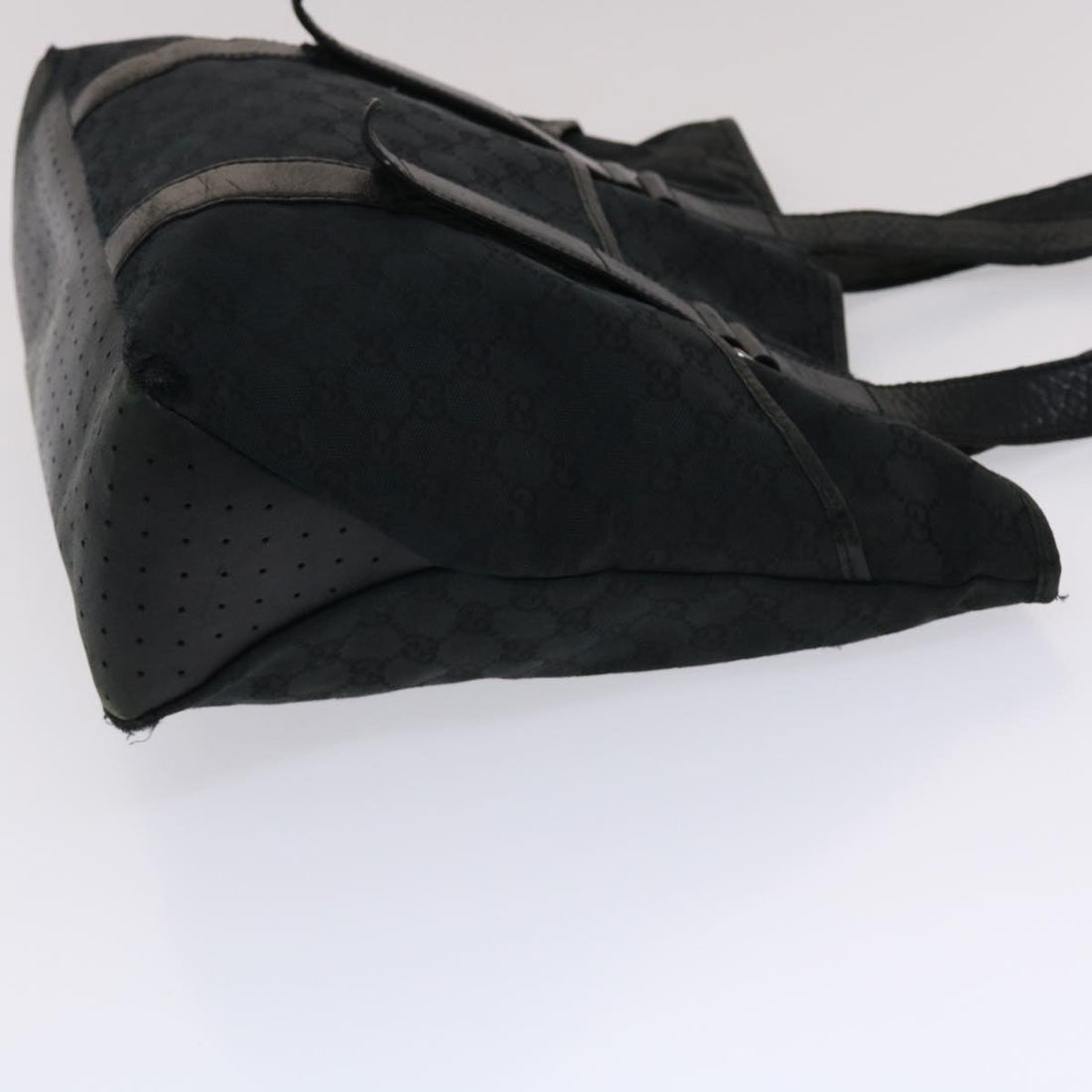 GUCCI EC Canvas Tote Bag Leather Black 145971  ki3198