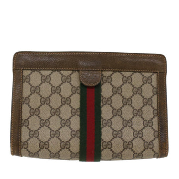 GUCCI EC Canvas Web Sherry Line Clutch Bag Beige Red 67.014.2125  ki3236