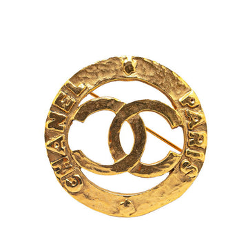 Chanel Vintage Round Coco Mark Brooch Gold Plated