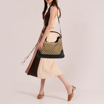 Gucci Beige/Ebony EC Canvas and Leather Bamboo Shoulder Bag