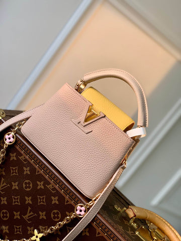 M22375 Capucines MINI Taurillon 21cm apricot COWHIDE/ REAL LEATHER