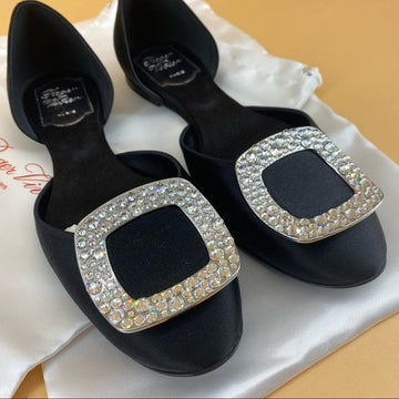 Roger Vivier Chips Strass Buckle Ballerinas in Satin