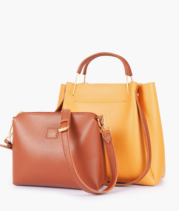 Mustard metal handle Tote Bags