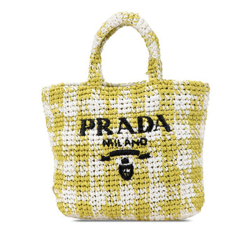 Prada Raffia Small Crochet Triangle Logo Tote Bag 1BG422