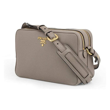 Prada Argilla Grey Vitello Phenix Leather Double Zip Cross Body Bag 1BH079
