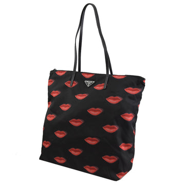 Prada Tessuto Nylon Red Lips Black Shopping Tote 1BY300