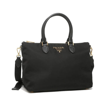Prada Tessuto Nylon Saffiano Leather Trim Black Medium Satchel 1BA278
