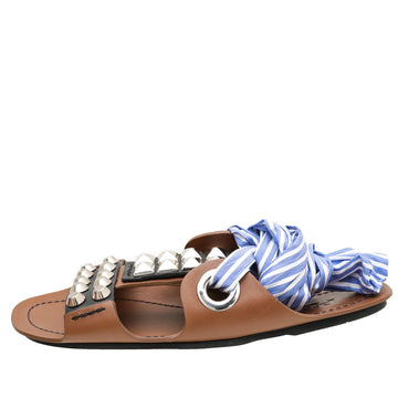 Prada Bicolor Studded Wrap Around Gladiator Sandals 36