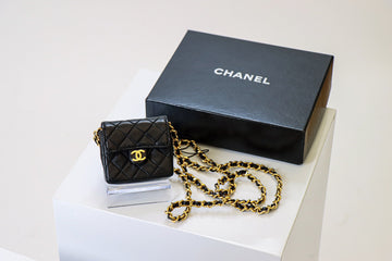 Chanel Black Mini Quilted Leather Coin Purse with Chain Strap