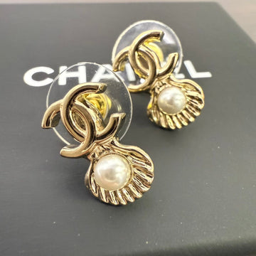 Chanel Gold Pearl CC Post Earrings