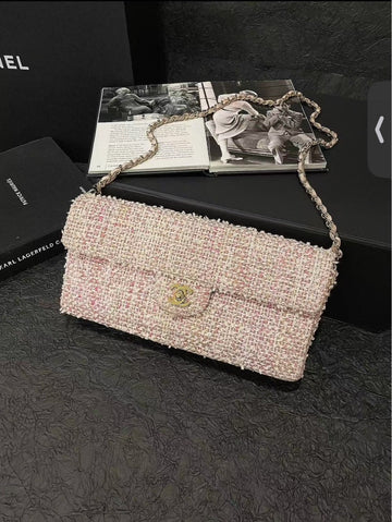 Chanel Pink Ice Grid Woolen Shoulder Bag with Card