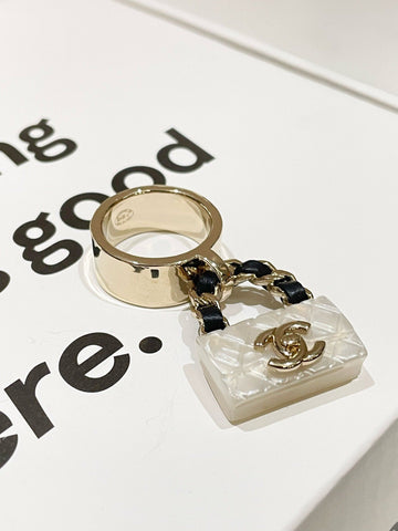 Chanel 23C CF Gold Ring with Charm  Size 7