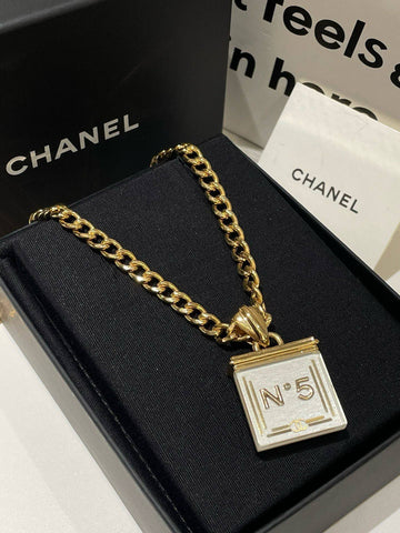 New Chanel 21S Double Sided No.5 Necklace Gold Pendant