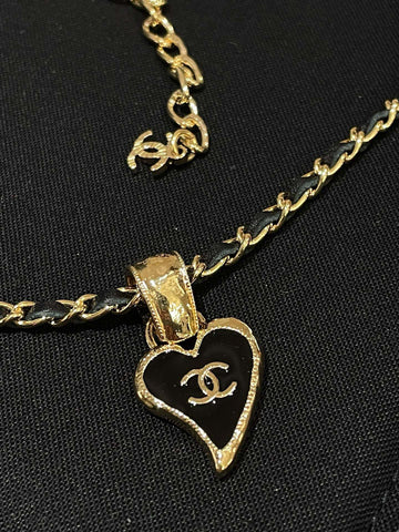 Chanel 22P Heart Necklace Black Gold Pendant Necklace