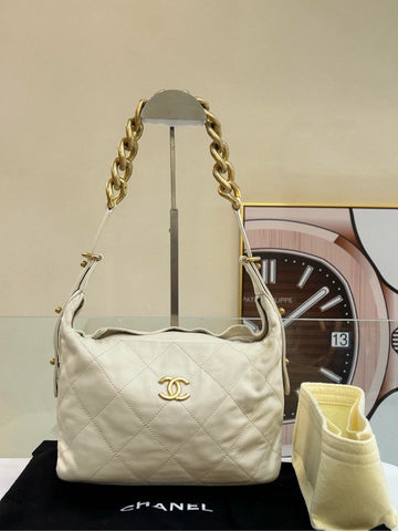 Chanel Beige Quailted Shoulder Bag - Iconic Style with Classic Chain Straps