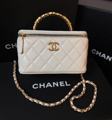 Chanel Diamond CC Hollow Handle Case Bag in Beige Leather