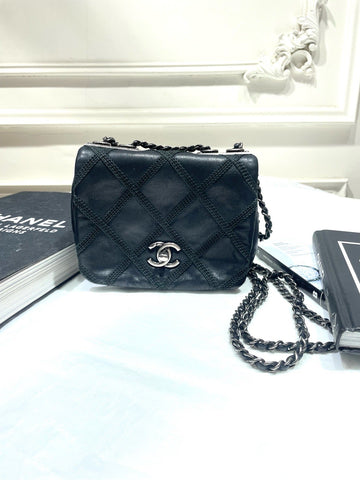 Chanel Suture Mini Flap Bag Black Leather