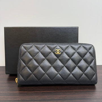 Chanel Caviar Leather Zippy Long Wallet Black Wallet LB109177