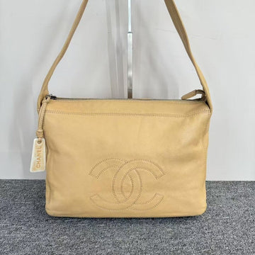 Chanel Shoulder Bag Beige Leather