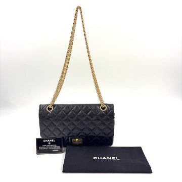 Chanel 2.55 Calfskin Double Flap Chain Bag Medium Black Shoulder Bag LB109186