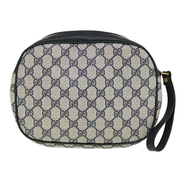 GUCCI EC Canvas Sherry Line Clutch Bag Gray Red Navy