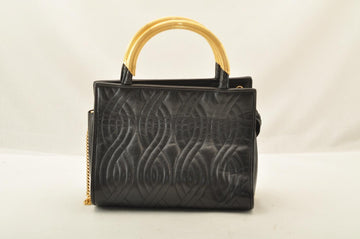 FENDI Chain Hand Bag Leather 2way Black  am2376s