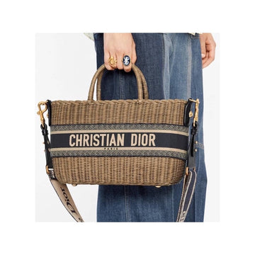 DIOR Oblique Canvas and Wicker Basket Bag