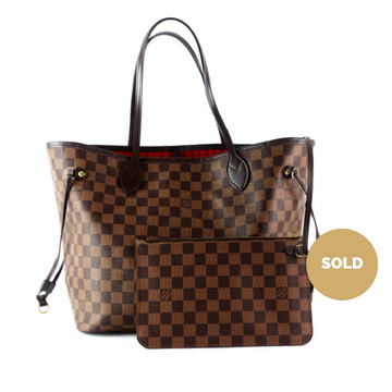 Louis Vuitto Neverfull MM Damier Ebène Canvas Tote Bag with Pouch