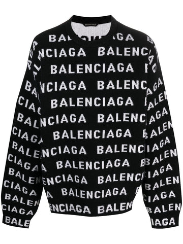 Balenciaga Men Allover Logo Crewneck Sweater