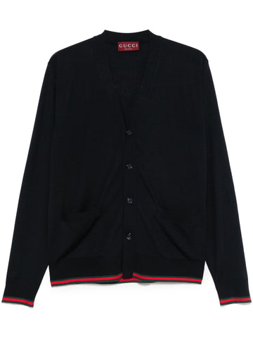 Gucci Men Web Detail Wool Cardigan