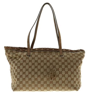 GUCCI EC Canvas Fringe Bamboo Tote Bag Beige Brown 218780 Auth tb616
