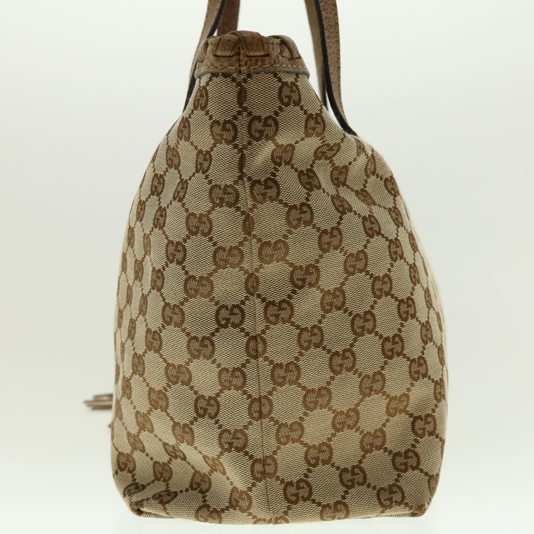 GUCCI EC Canvas Fringe Bamboo Tote Bag Beige Brown 218780 Auth tb616