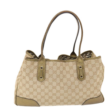 GUCCI EC Canvas Princy Line Tote Bag Leather Gold Tone