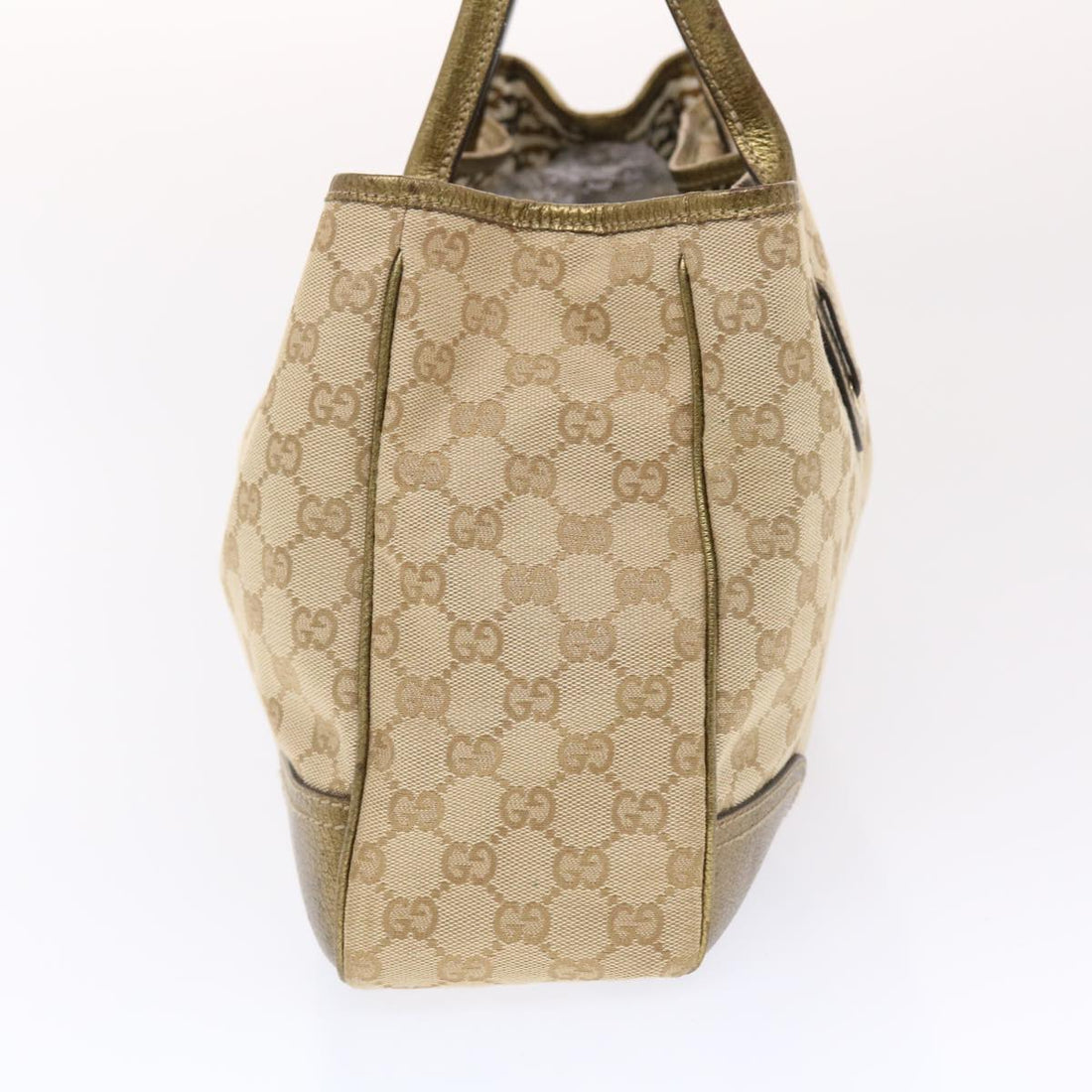 GUCCI EC Canvas Princy Line Tote Bag Leather Gold Tone