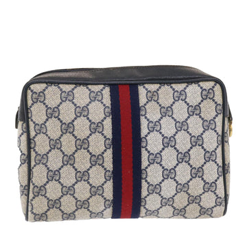 GUCCI EC Canvas Sherry Line Clutch Bag Gray Red Navy