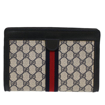 GUCCI EC Canvas Sherry Line Clutch Bag PVC Leather Gray Red Navy