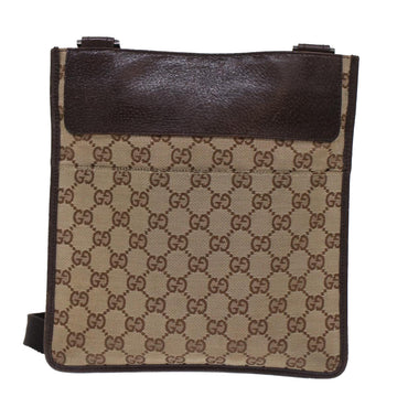 GUCCI EC Canvas Shoulder Bag Leather Beige 27639  th3823