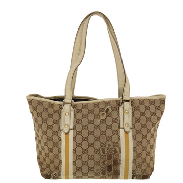 GUCCI EC Canvas Sherry Line Tote Bag Beige Orange yellow 137896  ti1129