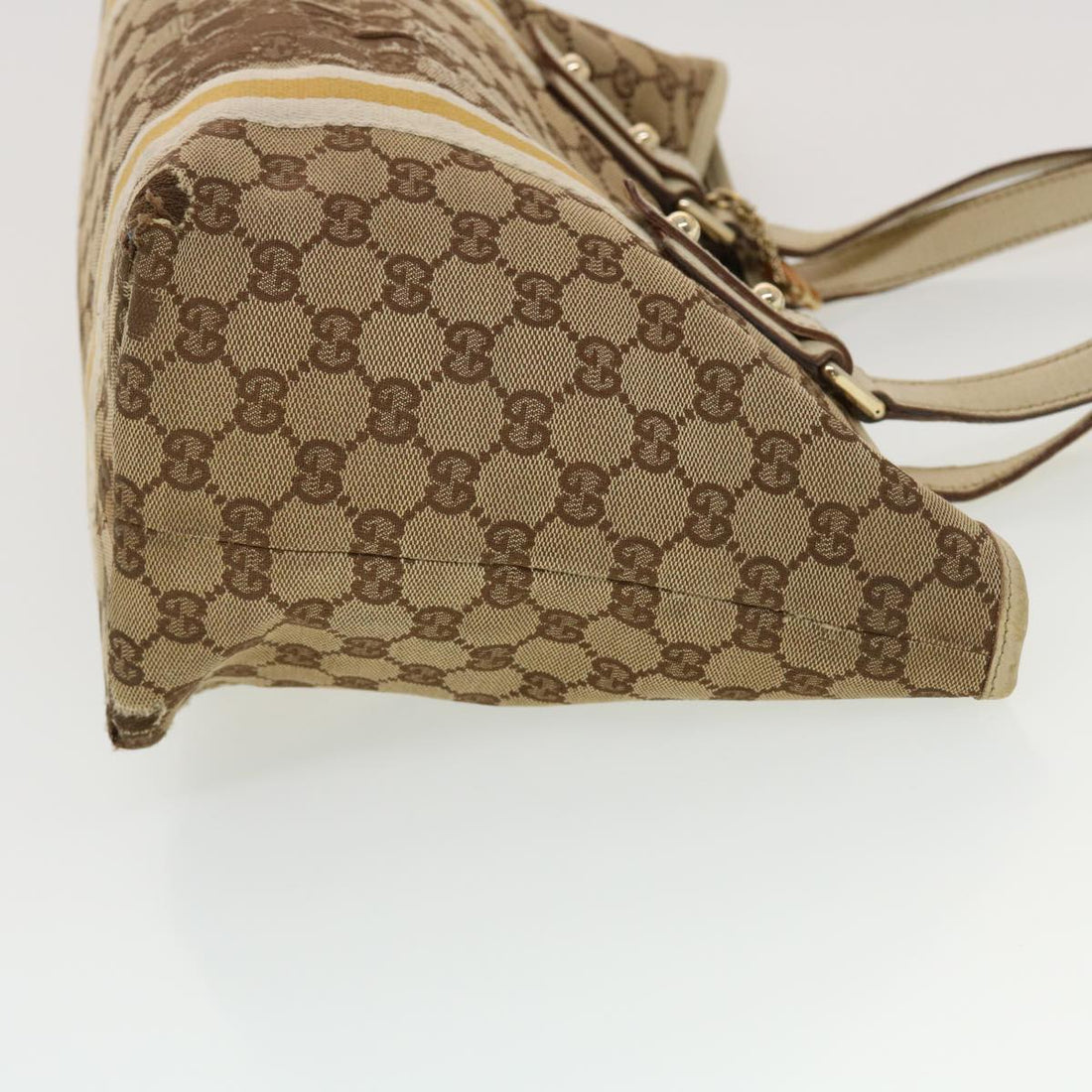 GUCCI EC Canvas Sherry Line Tote Bag Beige Orange yellow 137896  ti1129