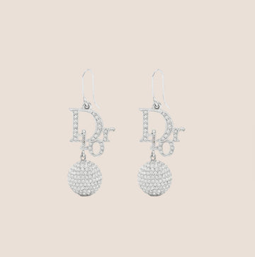CHRISTIAN DIOR SILVER OBLIQUE CRYSTAL CALL CHARM EARRINGS