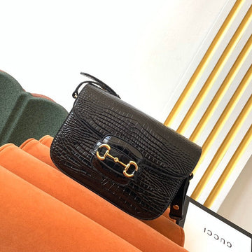 EC 1955 Horsebit Bag 25cm Black Crocodile Leather Gold Hardware