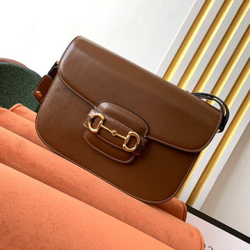 EC 1955 Horsebit Bag 25cm Brown Calfskin Gold Hardware