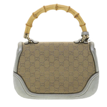 GUCCI EC Canvas Bamboo Hand Bag Beige Silver 254884 Auth yk6106